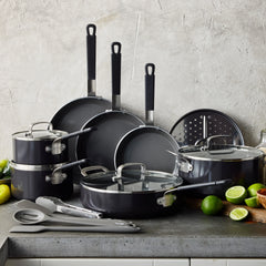 Bobby Flay by GreenPan Professional Ceramic Nonstick 16-Piece Cookware Set | Black