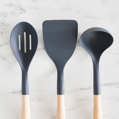 GreenLife Nylon & Wood Cooking Utensils with Ceramic Crock, 7-Piece Set | Charcoal Gray