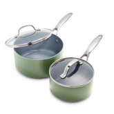 Valencia Pro Ceramic Nonstick 1.5-Quart and 3-Quart Saucepan Set with Lids | Sage