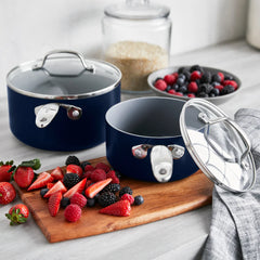 Valencia Pro Ceramic Nonstick 1.5-Quart and 3-Quart Saucepan Set with Lids | Twilight
