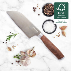 Premiere Titanium Cutlery 5" Small Santoku with Walnut Handle