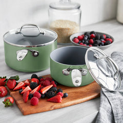 Valencia Pro Ceramic Nonstick 1.5-Quart and 3-Quart Saucepan Set with Lids | Sage