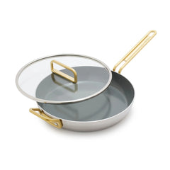 Stanley Tucci™ Stainless Steel Ceramic Nonstick 12" Frypan with Lid | Champagne Handle