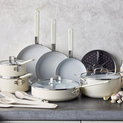 Bobby Flay by GreenPan Professional Ceramic Nonstick 16-Piece Cookware Set | Cream