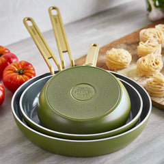 Stanley Tucci™ Ceramic Nonstick 8", 10" and 12" Frypan Set | Tuscan Olive