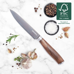 Premiere Titanium Cutlery 5" Serrated Utility Knife with Walnut Handle