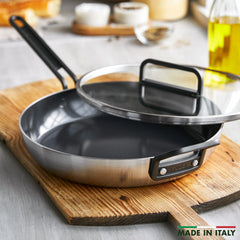 Stanley Tucci™ Stainless Steel Ceramic Nonstick 12" Frypan with Lid | Black Handle