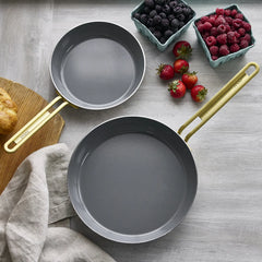 Stanley Tucci™ Stainless Steel Ceramic Nonstick 8" & 10" Frypan Set | Champagne Handles