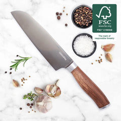 Premiere Titanium Cutlery 7" Santoku Knife with Walnut Handle