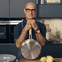 Stanley Tucci™ Stainless Steel Ceramic Nonstick 8" & 10" Frypan Set | Champagne Handles
