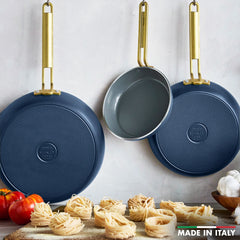 Stanley Tucci™ Ceramic Nonstick 8", 10" and 12" Frypan Set | Marino Blue