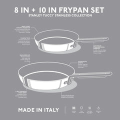 Stanley Tucci™ Stainless Steel Ceramic Nonstick 8" & 10" Frypan Set | Champagne Handles