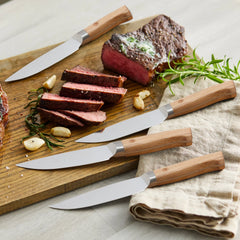 Elite Cutlery 8-Piece Steak Knife Set with Light-Wood Handles