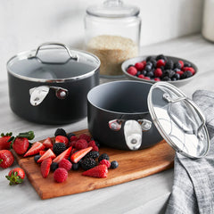 Valencia Pro Ceramic Nonstick 1.5-Quart and 3-Quart Saucepan Set with Lids | Gray
