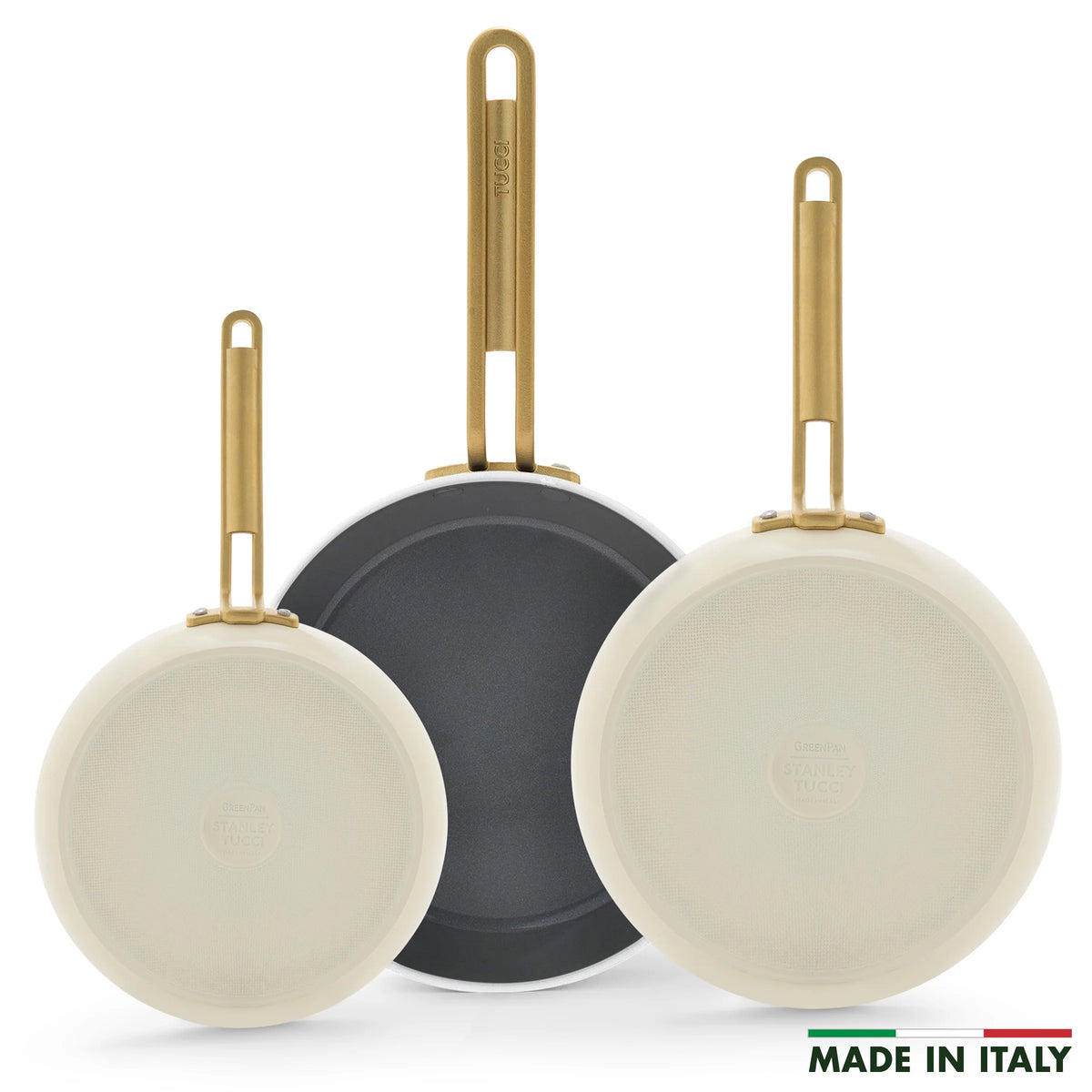 Stanley Tucci™ Ceramic Nonstick 8", 10" and 12" Frypan Set | Carrara White