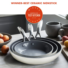 Valencia Pro Ceramic Nonstick 8", 9.5", and 11" Frypan Set | Cream
