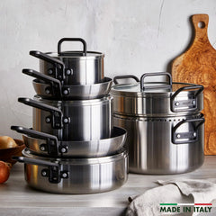 Stanley Tucci™ Stainless Steel Ceramic Nonstick 11-Piece Cookware Set | Black Handles