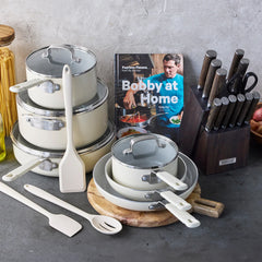 Bobby Flay by GreenPan Ultimate Set with Bobby at Home Cookbook | Cream