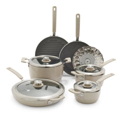 Space Saving Stack Ceramic Nonstick 11-Piece Cookware Set | Taupe