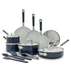 Bobby Flay by GreenPan Professional Ceramic Nonstick 16-Piece Cookware Set | Oxford Blue