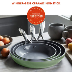 Valencia Pro Ceramic Nonstick 8", 9.5", and 11" Frypan Set | Sage