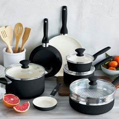 Rio Ceramic Nonstick 16-Piece Cookware Set | Black