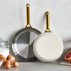 Reserve Pro Uncoated Stainless Steel 10" and 12" Frypan Set | Cream
