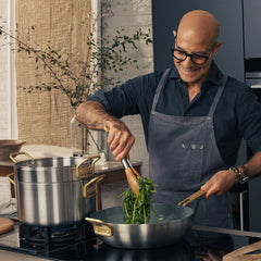 Stanley Tucci™ Stainless Steel Ceramic Nonstick 6.5-Quart Essential Stanley Pan with Lid | Champagne Handle