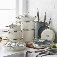 Valencia Pro Ceramic Nonstick 19-Piece Cookware Set | Cream