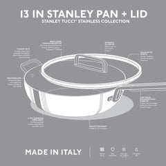 Stanley Tucci™ Stainless Steel Ceramic Nonstick 6.5-Quart Essential Stanley Pan with Lid | Champagne Handle