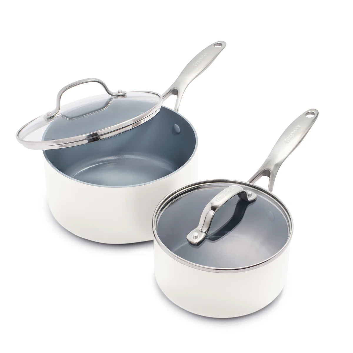 Valencia Pro Ceramic Nonstick 1.5-Quart and 3-Quart Saucepan Set with Lids | Cream