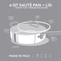 Stanley Tucci™ Uncoated Stainless Steel 4-Quart Sauté Pan with Lid
