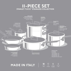 Stanley Tucci™ Stainless Steel Ceramic Nonstick 11-Piece Cookware Set | Champagne Handles