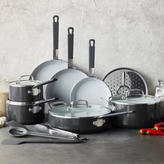 Bobby Flay by GreenPan Professional Ceramic Nonstick 16-Piece Cookware Set | Graphite