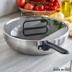 Stanley Tucci™ Stainless Steel Ceramic Nonstick 6.5-Quart Essential Stanley Pan with Lid | Black Handle